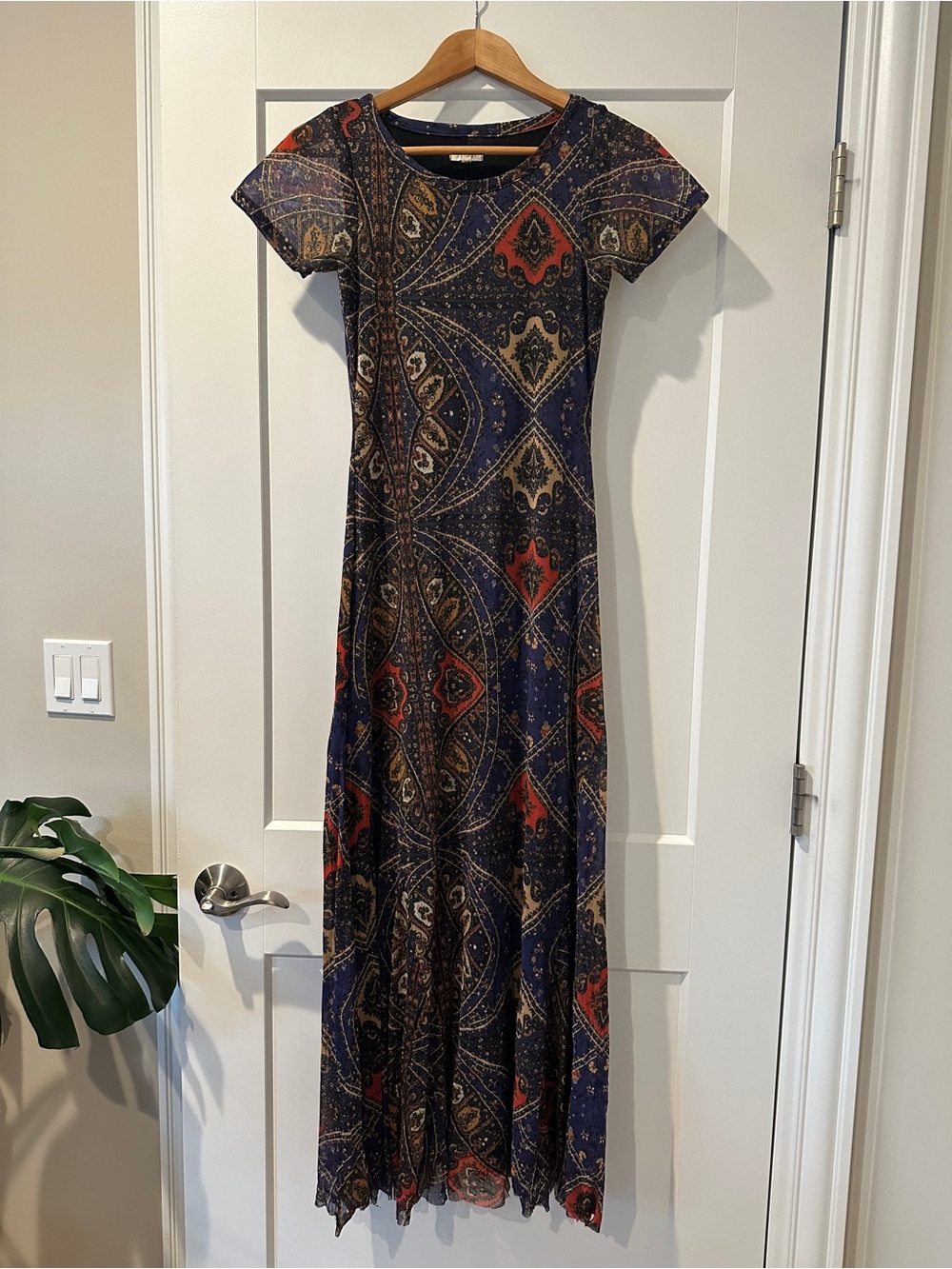 Weston Mesh Maxi Dress in Blue & Red Size Small